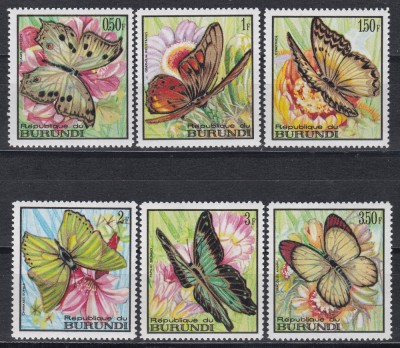 Burundi 1968 - Fluturi, 3 serii, 6 poze, MNH foto