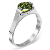 Inel din oțel - piatră verde luna &amp;quot;Mai&amp;quot;, cleme laterale - Marime inel: 50