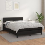 VidaXL Pat box spring cu saltea, negru, 140x200 cm, piele ecologică 3141005