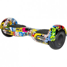 Hoverboard Complete Lite Graffiti, Roti 6.5 inchi, Autonomie 8-12 KM, Viteza 12 KM/H, Putere Motoare 2x200W, Bluetooth, Lumini LED, Boxe 3W, Galben