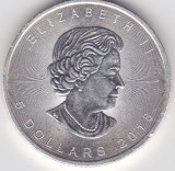 Canada 5 Dollars 2018 Elizabeth II 4th portrait FINE SILVER 1 OZ ARGENT PUR UNCIE