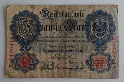 Bancnota Germania - 20 Mark 1907 - An rar foto