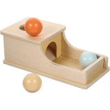Cutia permanentei cu 3 bile din lemn si sertar sferic, joc interactiv pentru copii, Montessori, Pastel