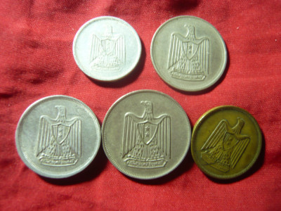 5 Monede EGIPT 1960 si 1967 , Al ,Ni. si bronz , cal.Buna- F.Buna foto