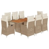 Cumpara ieftin Set de masa pentru gradina, 9 piese, cu perne, bej, poliratan