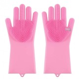 Set manusi pentru bucatarie, cu peri din silicon pentru spalarea vaselor, Roz, Oem