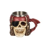 Halba de bere Pirate Skull 400 ml, inox+rasina, multicolora, Oem
