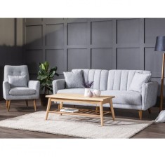 Set canapea 3 locuri extensibila si fotoliu Aqua Gri