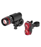 Set Far LED 1W si STOP LED 2x0.5W pentru bicicleta pe baterii 2x AAA/3X AAA REBEL