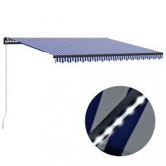 vidaXL Copertina retractabila manual cu LED, albastru/alb, 450x300 cm foto