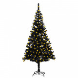 Pom de Crăciun artificial cu LED-uri/suport, negru, 180 cm PVC