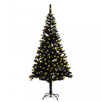 Pom de Crăciun artificial cu LED-uri/suport, negru, 180 cm PVC foto