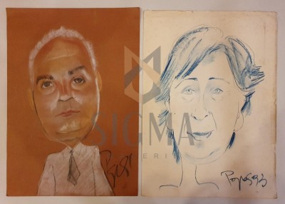 STEFAN POPA POPA&amp;#039;S , AUTOPORTRET / CARICATURA , carbune /pastel, 1993 foto