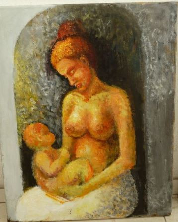 Tablou RavariuArt, acrilic pe panza, Maternitate, 40x50cm, neinramat, Casa noua