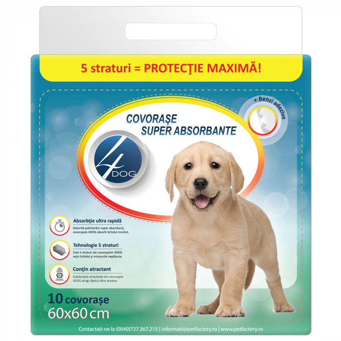 Covorase Absorbante 4 Dog, Dimensiune 60x60 cm, 10 Buc/Pachet