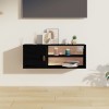 Dulap perete Gossi, negru, 80x30x30 cm, lemn masiv pin, 4 compartimente, raft suspendat
