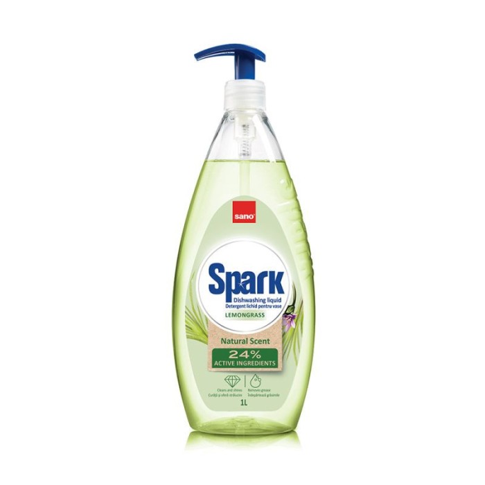 Detergent Lichid pentru Vase cu pompita, Sano Spark Lemongrass, 1 L