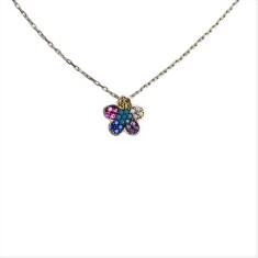 Colier Argint 925 Floare, Zirconii Multicolore 42 cm foto
