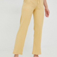 Billabong pantaloni femei, culoarea galben, drept, high waist