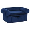 Canapea pentru caini, cu sertar, albastru, 75x50x38 cm, plus