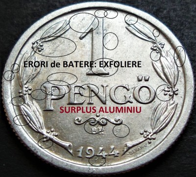 Moneda istorica 1 PENGO - UNGARIA, anul 1944 *cod 444 B = ERORI de BATERE foto