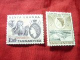 2Timbre Kenya Uganda Tanganika 1957 Regina Elisabeta , 2 valori : 5c si 1,3sh, Nestampilat