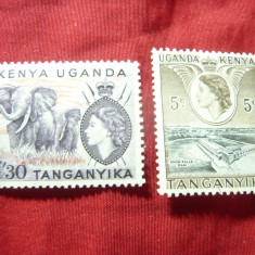 2Timbre Kenya Uganda Tanganika 1957 Regina Elisabeta , 2 valori : 5c si 1,3sh