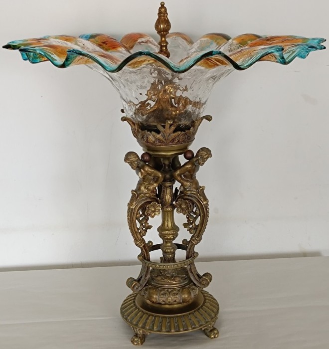 Sculptura in bronz, Centru de masa, stil Empire, zeul Atlas si Murano,