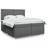vidaXL Pat box spring cu saltea, gri &icirc;nchis, 200x200 cm, textil