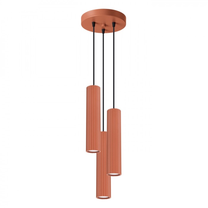 Lampă Suspendată Karbon Ocru Roșu Aluminiu 3 Becuri Tub Minimalist De Interior