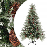 VidaXL Brad de Crăciun cu conuri de pin, verde/alb, 120 cm, PVC&amp;PE