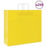VidaXL Pungi de h&acirc;rtie 250 buc cu m&acirc;nere galbene 54x15x49 cm