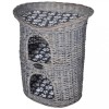 Ansamblu Pisici 2 Etaje cu Răchită, Gri 58cm, St&acirc;lp Zg&acirc;riat, Pernă Moale, Interior/Exterior, Pisici, Căței