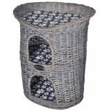 Ansamblu Pisici vidaXL: Pat Răchită 2 Etaje, St&acirc;lp Zg&acirc;riat, Pernă Moale, Gri, 58x42x62cm. Ideal Pisici Adulte, Pisoi, Căței