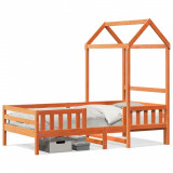 VidaXL Cadru de pat cu acoperiș maro ceruit 90x200cm lemn masiv pin
