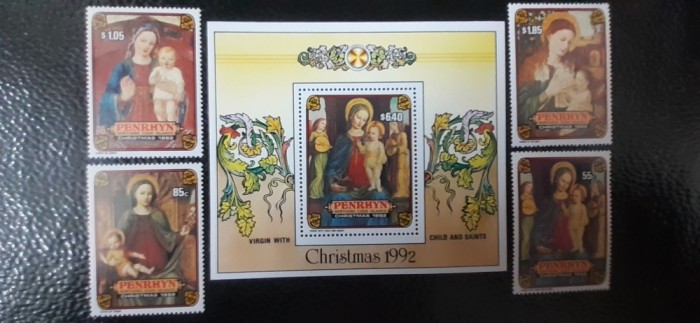 Penrhyn-Craciun 1992-arta,pictura Borgognene -serie si colita nestampilate MNH(W 2)