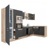 Unitate bucatarie de colt Leziter Yorki 370 cm, Stejar Sonoma, cu frigider si congelator inferior
