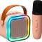 Sistem Karaoke Portabil cu Microfon Wireless, Boxa Bluetooth Colorata, Lumini LED, Functie MP3, USB/TF, Ideala pentru Petreceri, Roz