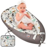 Cosulet Bebelusi pentru Dormit tip Baby Nest, Linomag&reg;, cu Doua Fete, 0-24 Luni, 90x55cm, Husa Bumbac, Confort &amp; Siguranta, Alb/Gri Bej