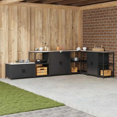 vidaXL Dulap de depozitare pentru bucătărie cu raft cu ușă Negru Oţel 874996 foto