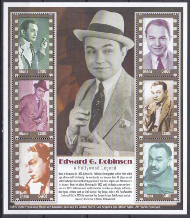 DB1 Holywood Actor Origine Romana Edward G Robinson 2000 Ghana MS MNH