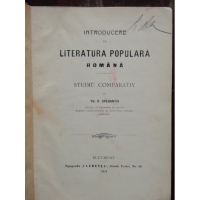 INTRODUCERE IN LITERATURA POPULARA ROMANA foto