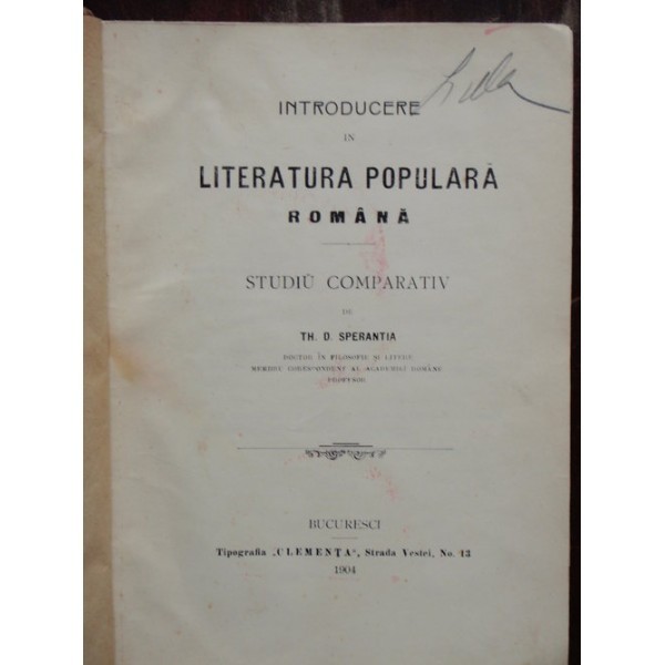 INTRODUCERE IN LITERATURA POPULARA ROMANA