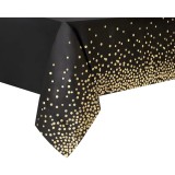 Fata de masa, flippy, din peva, imprimeu buline aurii, 137 x 274 cm, impermeabila, fara pete, curatare rapida, negru