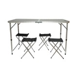 Set masa pliabila camping cu 4 scaune din aluminiu, portabila tip valiza, reglabila pe inaltime 120x60cm Breckner Germany