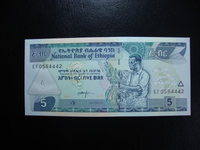 ETIOPIA 5 BIRR 2017 UNC foto