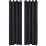 Cumpara ieftin Draperii opace cu ocheți metalici, 2 buc, 135 x 175 cm, negru