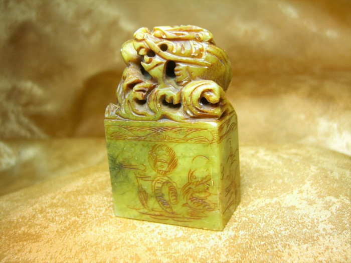 Stampila sculptura dragon jad, sec 18-19, colectie, cadou, vintage