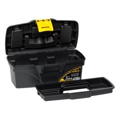Trusa depozitare scule si unelte cu maner si 3 compartimente in capac, Bricotech, Negru, Plastic, 10 l, 32x20x15cm