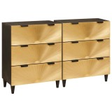vidaXL Bufet 2 pcs Negru și Aur 60 x 33 x 75 cm Lemn masiv de mango 3310022
